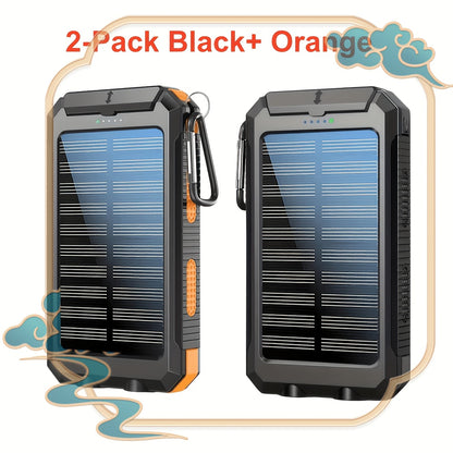 Solar Ladegerät 20000mAh, Tragbares Dual USB Ausgang Solar Panel, Schnelllade Akku Pack, Eingebaute LED Taschenlampe Notfall Modell für Wandern. (2er Pack)