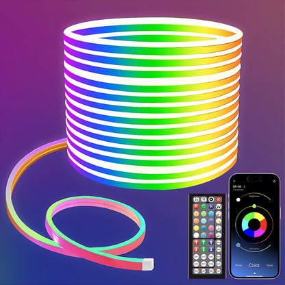 30M/20M/15M/10M/5M RGB Neon Lichtleiste mit Musik-Synchronisation, 24V Flexible Lichtleiste mit App/Fernbedienung, IP67 Outdoor Lichtleiste, Geeignet für Schlafzimmer, Zimmer und Außendekoration, Außenhof Dekoration