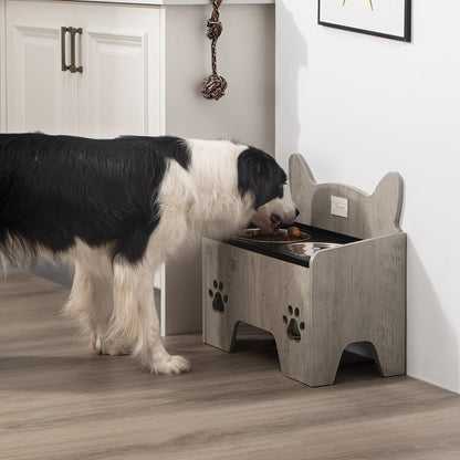Erhöhte Hundenäpfe, erhöhter Hundenapf, Hundenapf-Ständer mit 2 Edelstahl-Näpfen, auslaufsicheres Hundenapf-Set, Futternäpfe, für kleine, mittlere & große Hunde, Vintage-Braun & Schwarz, Greige (2 Stk.)