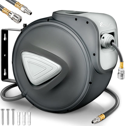 TRESKO® Druckluft Schlauchtrommel automatisch | Druckluftschlauch Aufroller 1/4" Anschluss | Wandschlauchhalter Automatik Schlauchaufroller