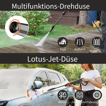 Elektrische Hochdruckreiniger 160 Bar, 450 L/H, 6-in-1 Düse mit 500ml Schaumkanone, für Auto- und Gartenreinigung