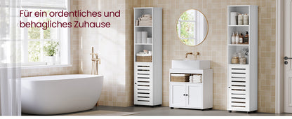 Hochschrank fürs Badezimmer, Badregal stehend, hoher Badezimmerschrank, 3 offene Fächer, 2 verstellbare Ablagen