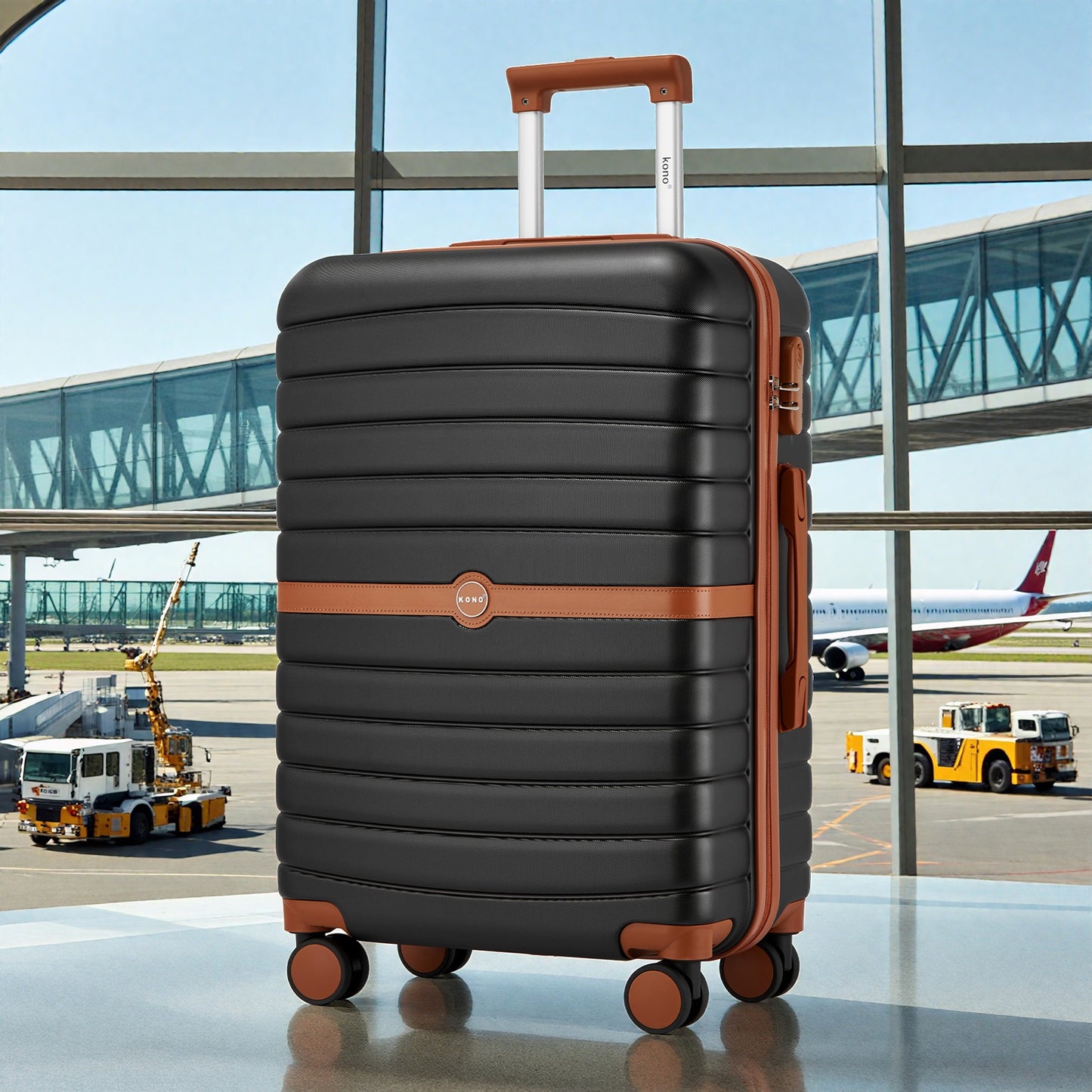 Kono Koffer, 20 Zoll, 24 Zoll, 28 Zoll, ABS+PC, Camping-Gestreiftes Design mit Farbblock-Details, Hartschale mit Spinner-Rollen, Black Friday, Thanksgiving, Weihnachtsgeschenk