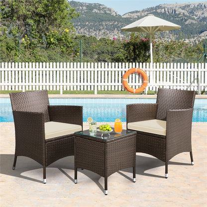Costoffs 3-er Gartenmöbel Balkonmöbel Set Gartensitzgruppe Terrassenmöbelset inkl. 2 Stühle mit Tisch Set und Sitzkissen für Balkon Terrasse Garten