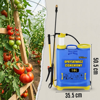 LAZYhome 16L Rucksack-Drucksprühgerät mit 100 cm langer Lanze – eine langlebige und praktische Lösung für Garten, landwirtschaftliche Arbeiten und Desinfektion. Das ergonomische Design gewährleistet bequemes Tragen, während das große Fassungsvermögen eine