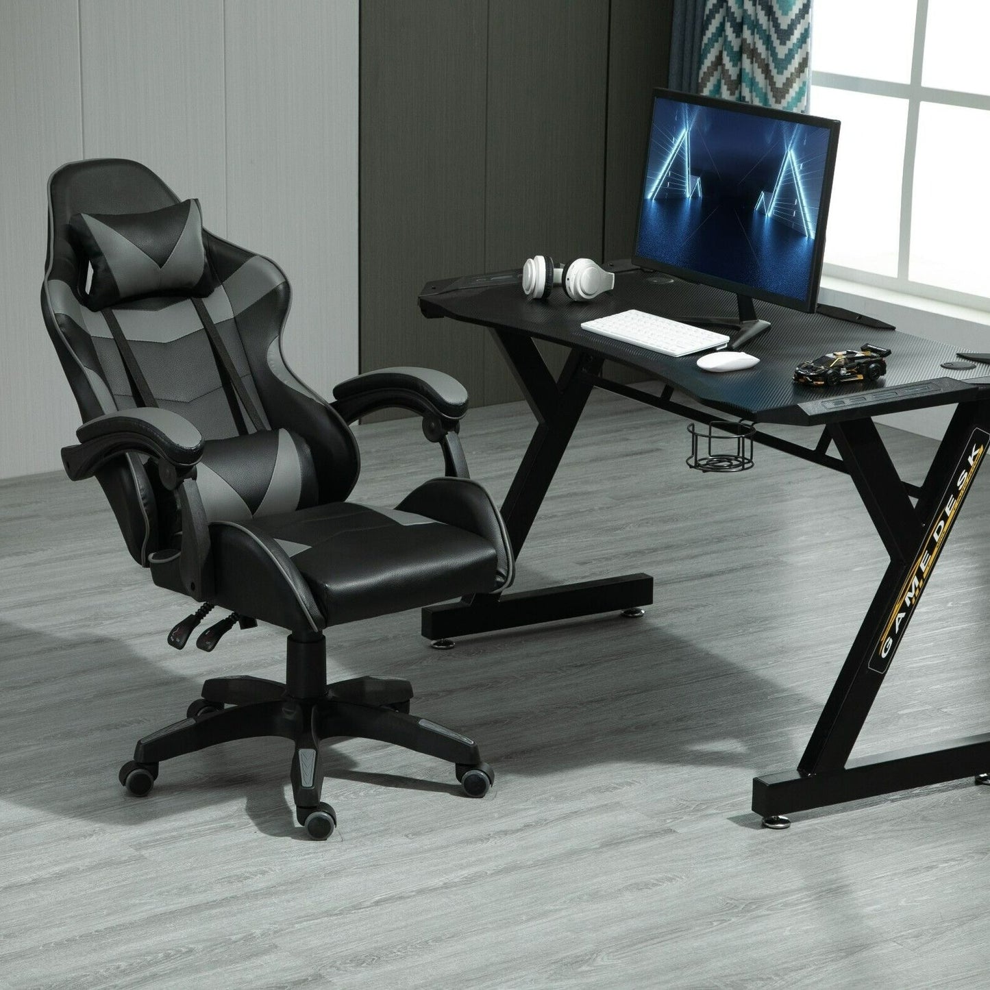MCC Drehbarer Gaming-Stuhl, Kunstleder, Heimbürostuhl, Schreibtischstuhl, mit Kippfunktion, Modell A