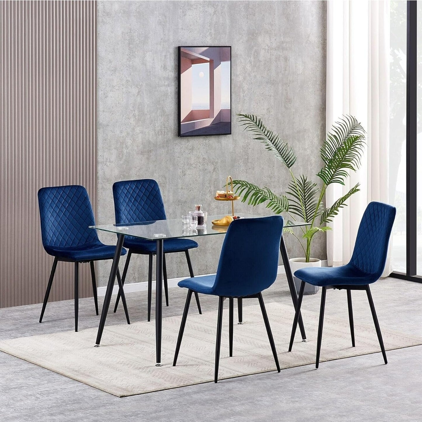 mcc direct Esszimmerstühle im 4er Set aus Samtstoff, Metallbeine, Lexi-Stühle, Desigenerstühle
