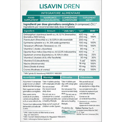LisavinDren – Nahrungsergänzungsmittel mit Orthosiphon, Bromelain, Fenchel, Gymnema, Löwenzahn, Vitaminen und Mineralien – 240 Tabletten