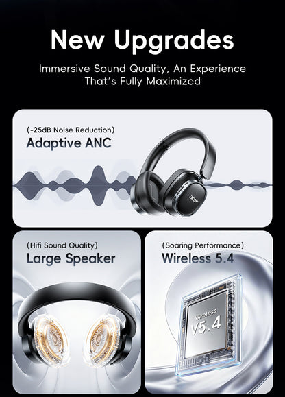 Acer 2026 Neue Over-Ear Kopfhörer, Superieure Dual-Feedback Geräuschunterdrückung, Kabellose Kopfhörer mit Bass, Leichtes Faltbares Design mit Eingebautem Mikrofon, Inklusive 3,5mm Audiokabel, Geeignet für Reisen, Arbeit, Laptop und Mobile Nutzung. Gaming