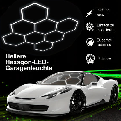 5/8er Pack Sechseckige LED Deckenleuchten - 280W 33600LM Ultra Helle Kaltweiß 6500K, Moderne Außenbeleuchtung für Garage, Werkstatt, Studio, Autowerkstatt - Leistungsdauer, Einfache Installation, Montage