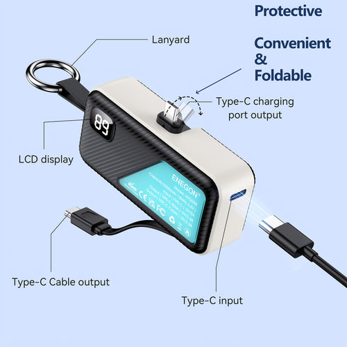 2er-Pack 5000mAh Mini Powerbank, Ultra-Kompakter Tragbarer Akku mit Klappbarem USB-C-Anschluss & 12W Super-Schnellladung, Dual USB-C Ausgang Externer Akku für iPhone 17/16/15 Pro Max, Samsung, iPad,  – Perfektes Reisegeschenk & Notfall-Backup-Kit