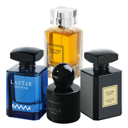 Herren-Parfüm-Set mit vier Flaschen, insgesamt 190 ml, klassische holzige Noten & frische Fruchtnoten, langanhaltender Duft, langanhaltendes Herren-Eau de Cologne, geeignet für den täglichen Gebrauch  Partys, Dates-Atmosphäre, exquisite Verpackung, ein pe