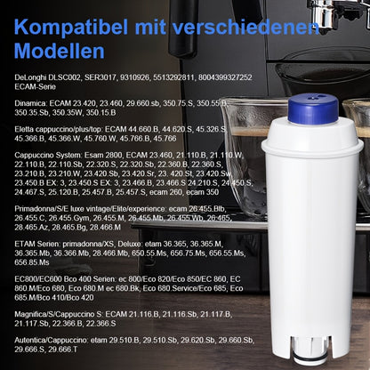 6er Pack Wasserfilter Kaffeevollautomat für Delonghi Wasserfilter Ersatz für De'Longhi DLSC002, SER3017 5513292811 Kompatibel mit De Longhi, ECAM, ESAM, ETAM, BCO, Ec-Serie