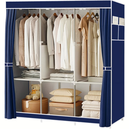 Tragbarer Kleiderschrank mit 3 Aufhängestangen, 6 Aufbewahrungsregalen & Seitentaschen (für Kleideraufbewahrung & -organisation), Kleiderschrank mit Griff, Kleiderschrank-Aufbewahrungsgestell, Schlafzimmeraufbewahrung