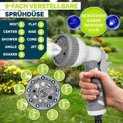 tillvex® Schlauchtrommel Wasser 20+2m mit Wandhalterung + Tragegriff | Schlauchaufroller mit Handbrause und Gartenschlauch | Wasserschlauchtrommel Automatisch 180° Schwenkbar | Wand-Schlauchbox mit Aufroll-Automatik