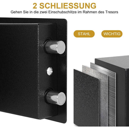 Wandsafe / Geldtresor, 6,4 l Möbeltresor für Zuhause – mit Doppelbartschloss aus Stahl, für Dokumente