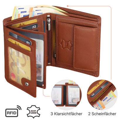 Leder Geldbörse Herren Portemonnaie RFID Hochformat Geldbeutel Echtleder Cognac