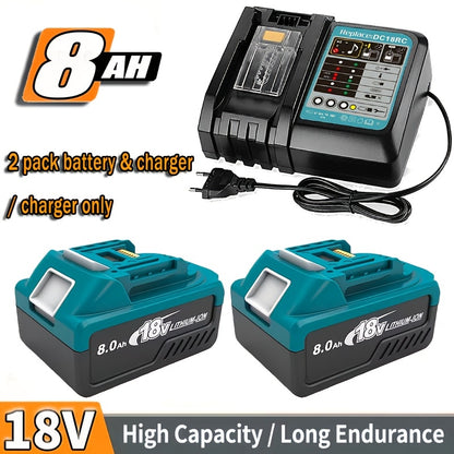 Nur Ladegerät/ 2x Akkus 8000mAh BL1860B mit Ladegerät für Makita 18V Akku-Ersatzakku BL1860 BL1850B BL1850 BL1840 BL1845 BL1835 BL1830 BL1815 LXT-400 mit Anzeige, Typ-C-Ladeanschlüsse, für kabelloses Makita-Werkzeug