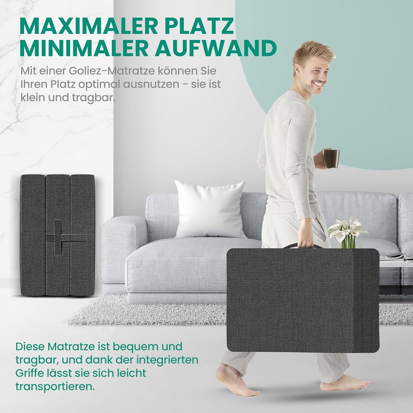 Goliez Klappmatratze 3-fach Faltmatratze Gästematratze, Schaumstoff Matratze, Klappbar, Faltbare Kamping Bett, Waschbar Bezug