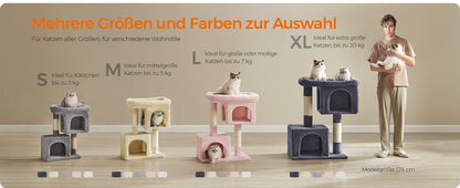 Katzenklettergerüst 74 cm hoch, Katzenbaum Kratzbaum, große Plattform, 2 Katzenhöhlen, Sisalstämme, Katzenhaus,Stabiles Und Langlebiges ,Einfache Montage