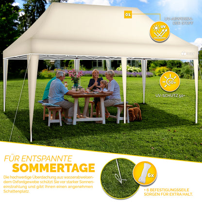 tillvex® Pavillon 3x6m Faltbar + 6x Sandsäcke | Pop-Up Faltpavillon Höhenverstellbar, Winterfest | Gartenzelt Stabil mit und ohne Seitenwänden UV Schutz 50+ | Partyzelt Wasserdicht mit Tasche für Garten