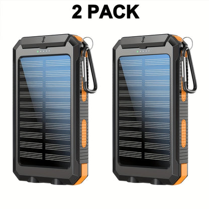 2er-Pack Solar-Ladegerät 20000mAh, tragbares Solar-Ladepanel mit dualem USB-Ausgang, externer Akku mit Schnellladung, integrierte LED-Taschenlampe, Notfallmodell für Wandern. (2er-Pack)