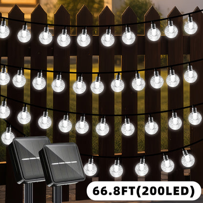 2/1 Stück, 200/100 LED Solar-Lichterkette, 8 Beleuchtungsmodi, IPX4 Hängende Lichterkette, Geeignet für Gartenwege, Hochzeiten, Weihnachten  Themenraum-Dekorationen (24,4 m/12,2 m, Solarladung)