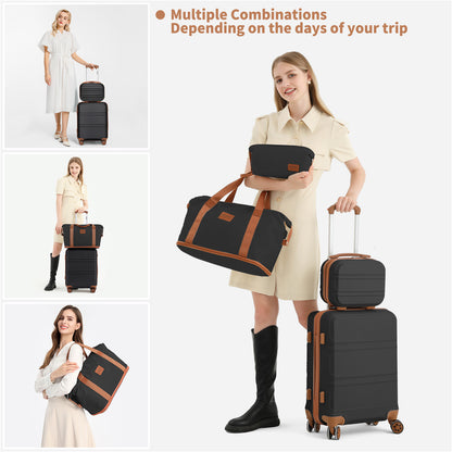 13/20/24/28 Zoll KONO Koffer Set 6-teilig Camping Hartschalenkoffer ABS Trolley Handgepäck Koffer Gepäcksets Reisekoffer mit Rädern und TSA-Schloss, mit Reisetasche und Kulturtasche Koffer Set Black Friday Thanksgiving Day Weihnachtsgeschenk