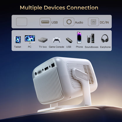 Tragbarer Smart-Projektor mit 4K-Unterstützung, Wifi6  BT5.4, Native 1080P, 690ANSI, Android 11, Autofokus & automatische Trapezkorrektur, Heimkino-Projektor für Filme, Gaming, Lernzwecke, Multimedia-Präsentation, Proyector, Proyectores