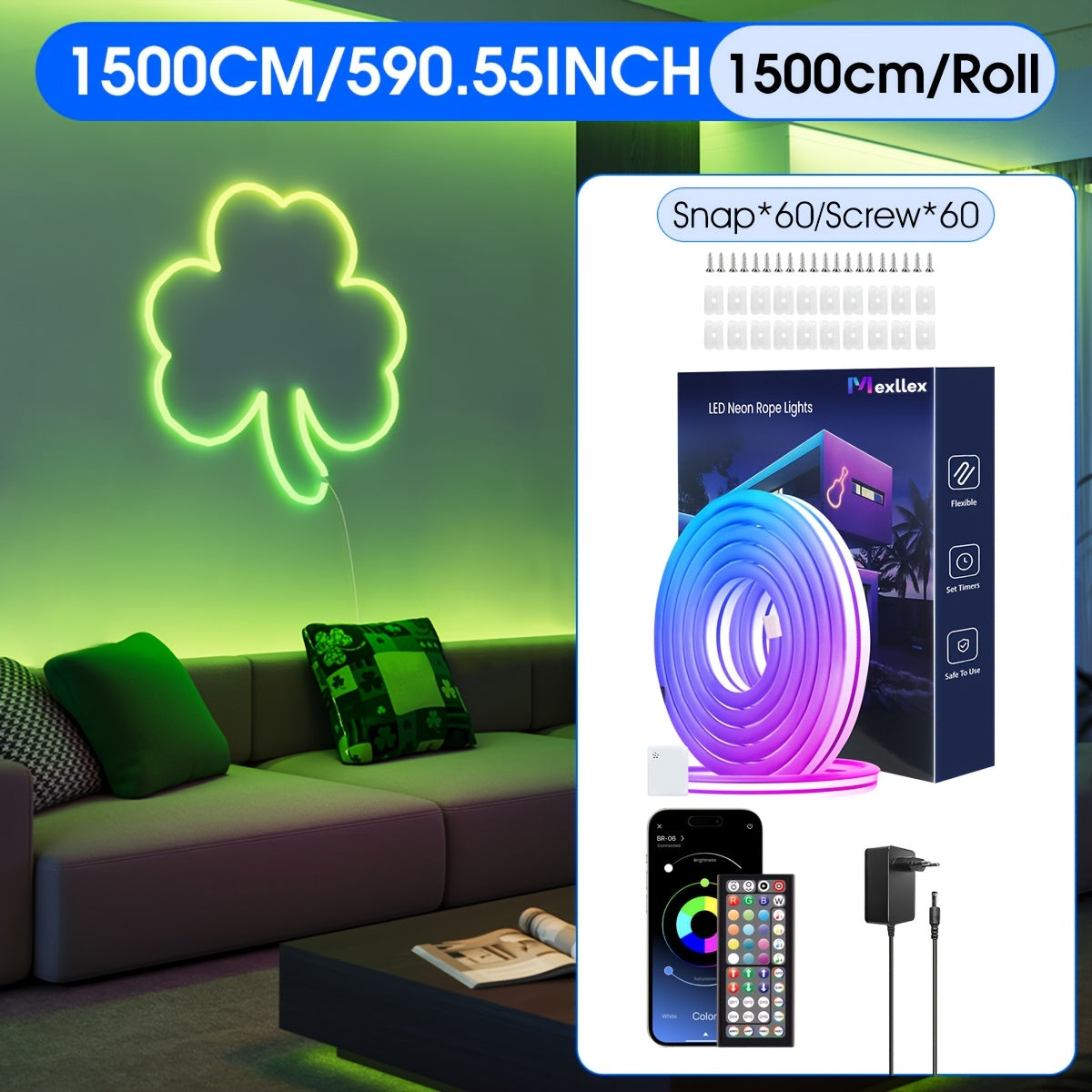 30m/20m/15m/10m/5m Intelligente Flexible LED Neon Lichterkette mit App/Fernbedienung, Hochwertig, Dimmbar, Outdoor RGB Lichterkette, Musik-Sync oder DIY, Timer-Funktion für Räume, Geschenke