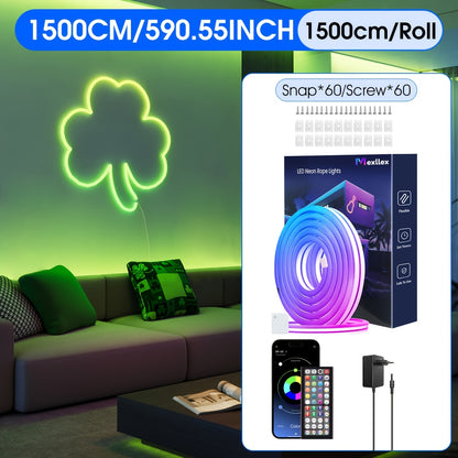 30m/20m/15m/10m/5m Intelligente Flexible LED Neon Lichterkette mit App/Fernbedienung, Hochwertig, Dimmbar, Outdoor RGB Lichterkette, Musik-Sync oder DIY, Timer-Funktion für Räume, Geschenke