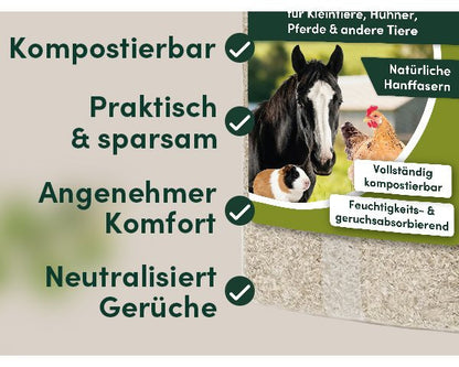 napfpower® Hanfeinstreu 14 kg für Hühner, Kleintiere & Pferde | staubarmes Hanfstreu für Hühner & Kleintiere | extrem saugfähiges & kompostierbares Hanf Einstreu für Tierställe