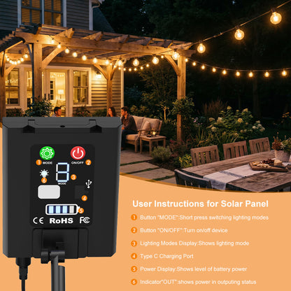 Solarbetriebene Lichterkette für den Außenbereich, 15M/20M/30M LED Gartenleuchten, dimmbar mit Timer, geeignet für 8 einstellbare Lichtmodi für Tourismus, Picknicks, dekorative Atmosphäre, Hofbeleuchtung, Hochzeitsfeier, Außenhöfe, Pergola-Terrasse