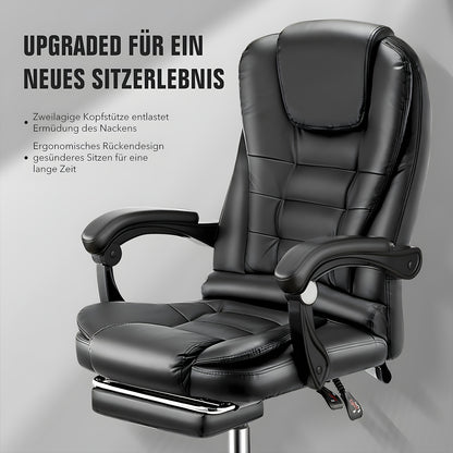 Executive Bürostuhl mit Fußstütze & Lendenwirbelstütze, ergonomischer Liegestuhl, Computer Schreibtischstuhl, verstellbarer Rückenlehne, robust, 360° drehbar für Home Office (Schwarz)