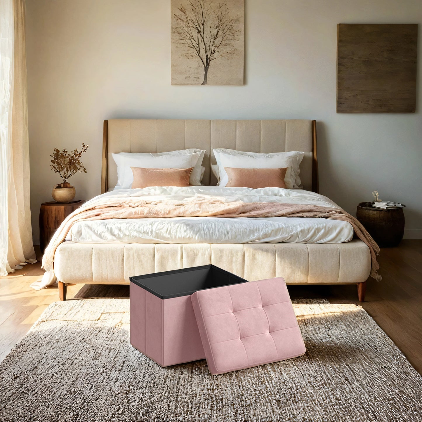 Sitzhocker mit Stauraum, Hocker Samt, klappbarer Fußhocker, Aufbewahrungsbox mit Deckel, für Eingangsbereich