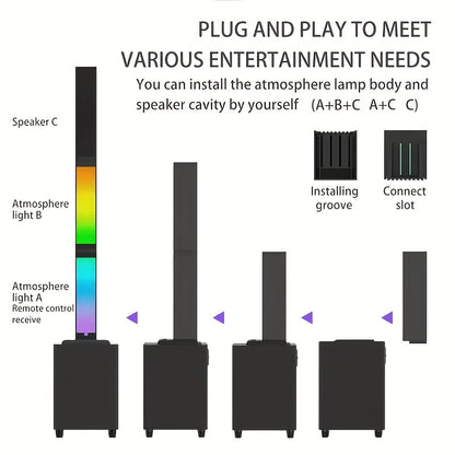 Aktives, säulenförmiges Line-Array-Portable-PA-System, drahtloser Lautsprecher mit Subwoofer, TWS-Lautsprecherschallsystem, drahtloser Audio-Lautsprecher im Split-Typ mit 3-Kanal-Mixer, laute  leistungsstarke drahtlose Lautsprecher, duale Stimmungsbeleuch
