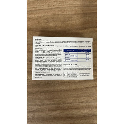 Nahrungsergänzungsmittel für Männer mit Taurin, peruanischem Maca, Arginin, Ginseng, Citrullin, Guarana - 60 Kapseln - Hergestellt in Italien