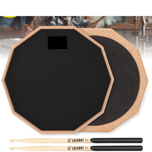 Dumb Drum Übungs-Pad, doppelseitig schallisolierend & stoßfestes leises Trainings-Pad, weicher Holzunterbau, inklusive Massivholz-Schlägel  Aufbewahrungstasche