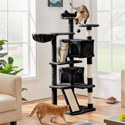 Costoffs Kratzbaum 145 cm hoch Katzenkratzbaum Stabil Kletterbaum Katzenbaum mit Sisal-Kratzstangen 2 Katzenhöhlen Spielsisal für Katzen