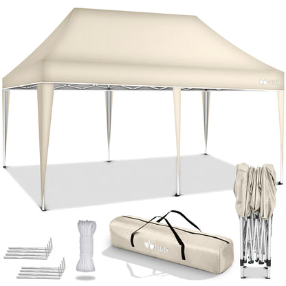 tillvex® Pavillon 3x6m Faltbar + 6x Sandsäcke | Pop-Up Faltpavillon Höhenverstellbar, Winterfest | Gartenzelt Stabil mit und ohne Seitenwänden UV Schutz 50+ | Partyzelt Wasserdicht mit Tasche für Garten