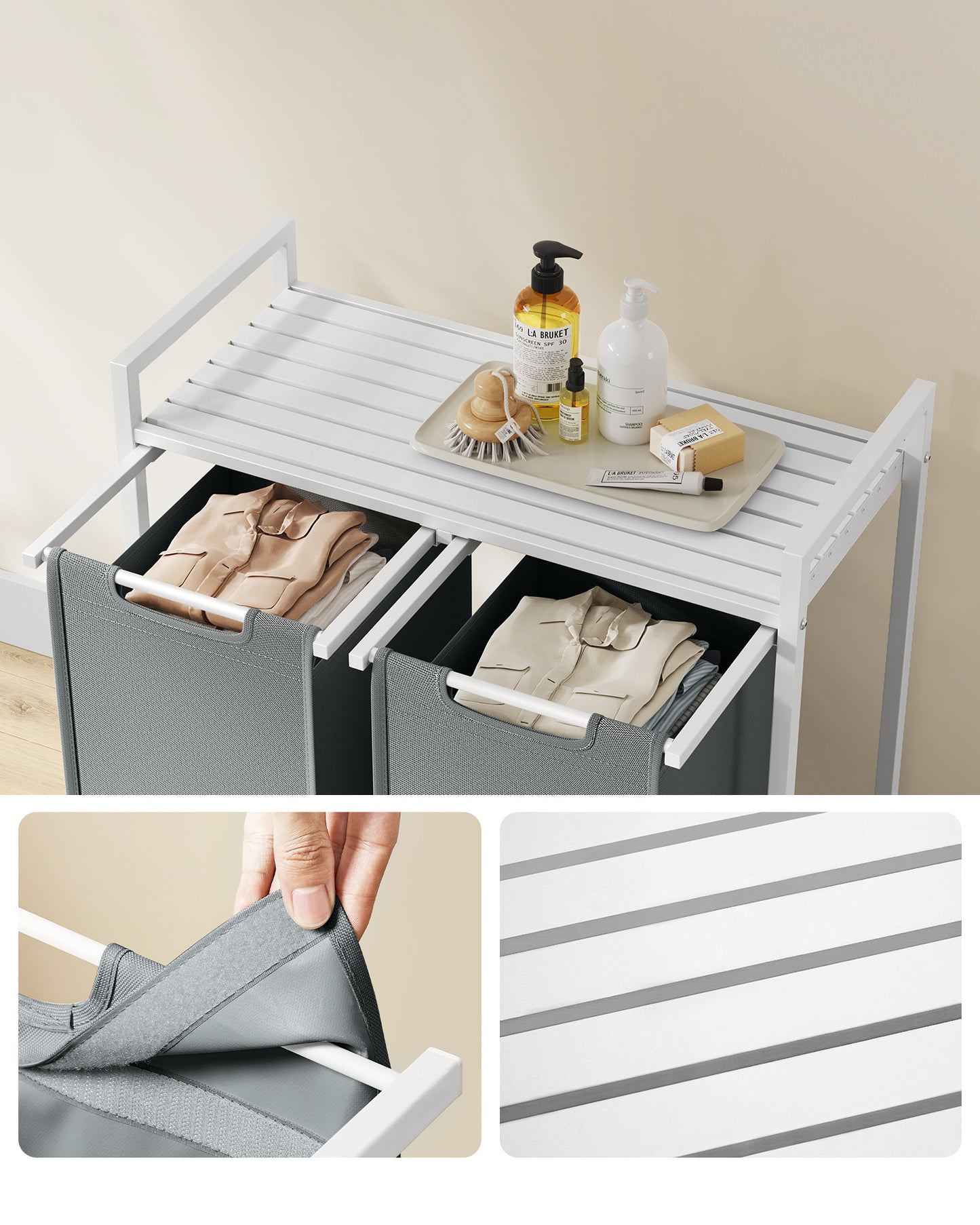 Wäschekorb 2 Fächer, Aufbewahrungsbox，Organizer faltbar, Wäschesammler mit Ablage, Wäschebox, Ordnungssystem Kleiderschrank，2 x 46 L, fur Weihnachts geschenke