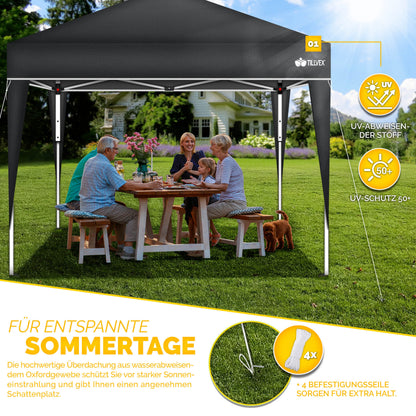 tillvex® Pavillon 3x3m Faltbar + 4er Set Sandsäcke | Pop-Up Faltpavillon Wasserdicht Stabil & Höhenverstellbar | Gartenzelt UV Schutz 50+ | Partyzelt Winterfest mit Tasche für Draußen Garten Camping