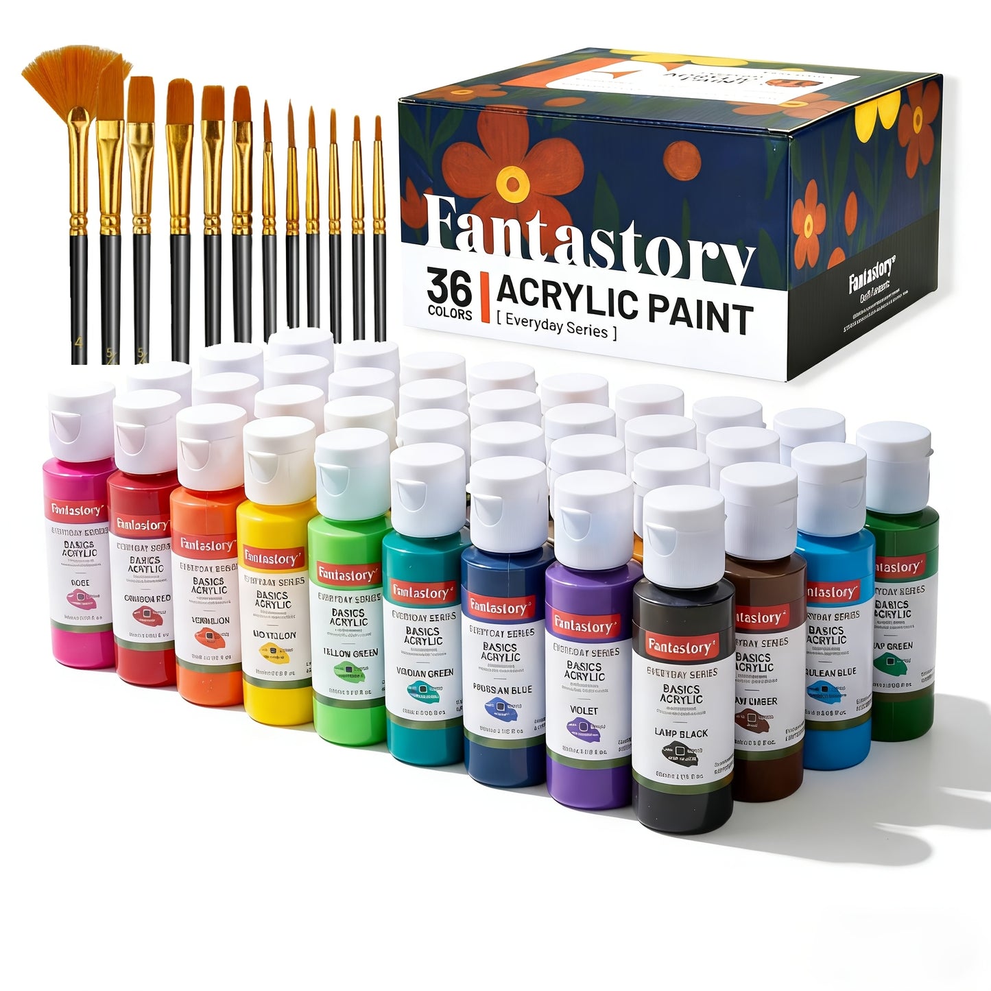 Acrylfarben Set 36 Klassische Farben (2oz/60ml) Professionelles Bastelfarben Zubehör Set für Erwachsene Leinwand Stoff Stein Glas Stein Keramik Modell Holz Mit 10 Pinseln Halloween Herbst Deko Weihnachten.