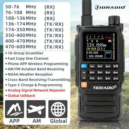 TIDRADIO H3 PLUS Amateurfunk-Handfunkgerät, Langstrecken-Sprechfunkgerät mit AM/FM, Kompatibilität mit kabellosen Kopfhörern, drahtlose Programmierung, wiederaufladbarer Akku, USB-C-Ladung, klare Gesprächsqualität, geeignet für Outdoor-Camping  Jagd