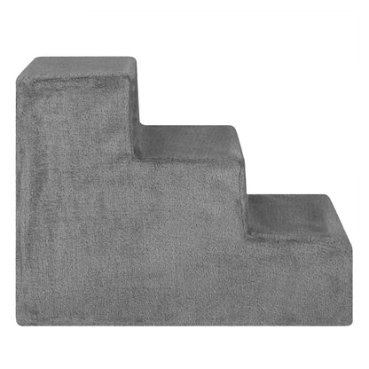 Haustiertreppe Hundetreppe 36 cm Treppe 3 Stufen Plüsch Bezug waschbar Katzentreppe Hunderampe für Bett, Sofa, Couch und Auto Bezug Grau