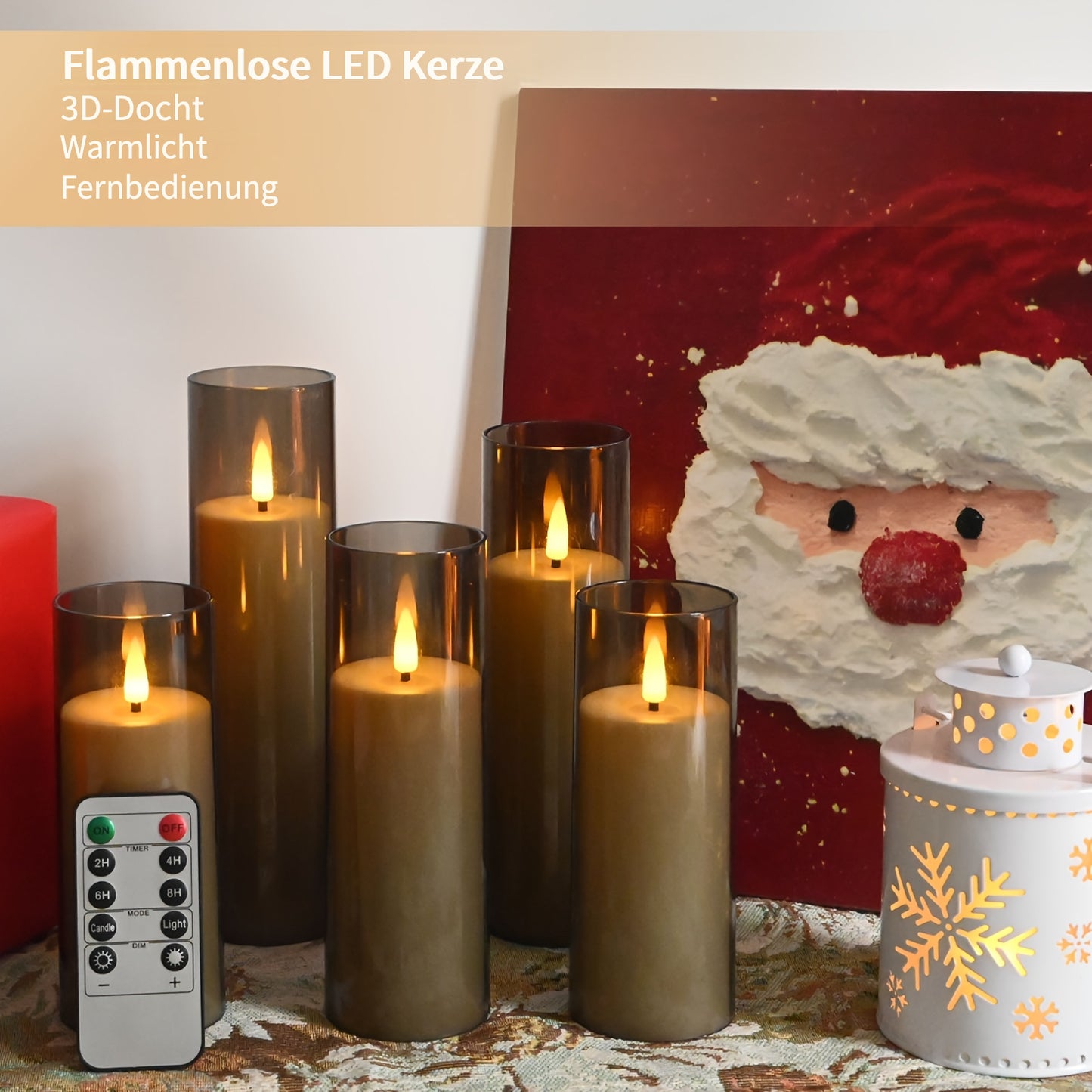 5 Stück LED-Kerzen für Halloween-Tisch-Mittelstück-Deko für den Innenbereich, flackernde realistische batteriebetriebene flammenlose Kerzen mit Fernbedienung  Timer für Halloween-Heim-, Fenster-, Kamin-Deko, Weihnachten, Feiertage
