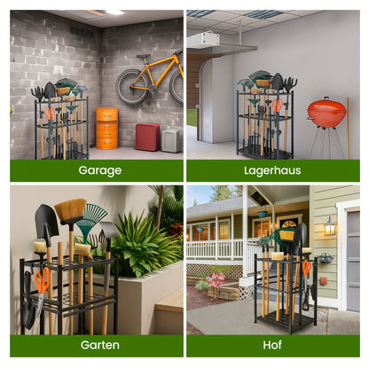 Gartengeräte-Organizer, Platz für 50+ Werkzeuge, Verstellbar und Kompakt zur Organisation Ihrer Garage/Gartenarbeit, mit praktischen Haken für Rechen, Besen usw., Langlebiger Metall-Geräteturm in Schwarz