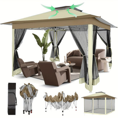 3x3m Pop-Up-Zelt, Partyzelt mit Seitenwänden, faltbarer Pavillon, belüftetes Doppel-Dach, Tragetasche  Sandsäcken inklusive, 4 Mesh-Seitenwände, höhenverstellbar, einfach aufzubauen, geeignet für Outdoor, Rasen, Versammlungen, Partys