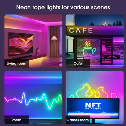 30M/20M/15M/10M/5M RGB Neon Lichtleiste mit Musik-Synchronisation, 24V Flexible Lichtleiste mit App/Fernbedienung, IP67 Outdoor Lichtleiste, Geeignet für Schlafzimmer, Zimmer und Außendekoration, Außenhof Dekoration
