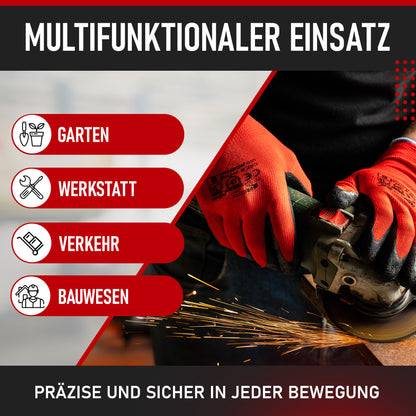12 bis 24 Paar robuste Arbeitshandschuhe (Größe 7/8/9/10/11), Gartenhandschuhe, Montagehandschuhe für Herren/Damen mit Latex Beschichtung für Bauwesen, Mechanik, Werkstatt, Schreinerei, Logistik, Großpackung
